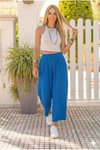 Saks Mavi Rahat Kalıp Müslin Beli Lastikli Cepli Pantolon