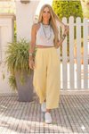 Sarı Rahat Kalıp Müslin Pantolon