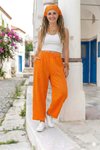 Relaxed Fit Muslin Elastic Waist Pocket Pants - Orange