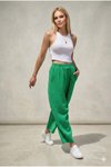 Yeşil Müslin Rahat Kalıp Beli Lastikli Cepli Pantolon