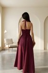 Bordo Askılı Uzun Sırt Dekolteli Korse Detaylı Elbise