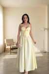 Long Backless Strapped Corset-Detail Dress - Yellow
