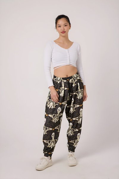 Sporty Harem Printed Crinkle Pants - Khaki