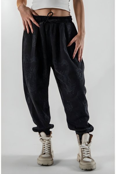 بنطلون شروال أسود جاكار بكسرات