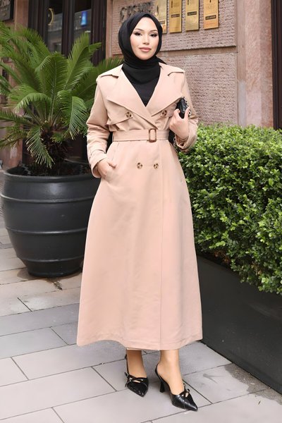 Buttoned Belted Trench Coat - Mink