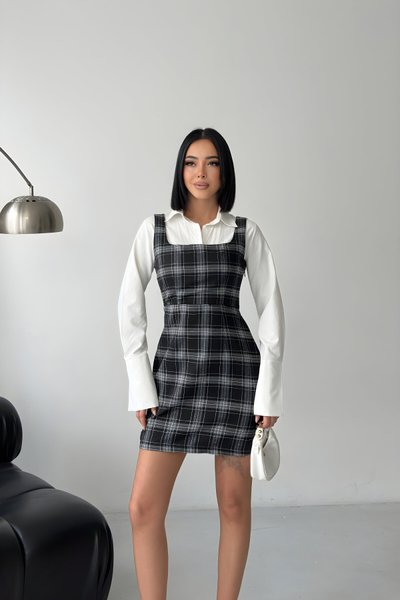 Mini Plaid Shirt Dress - Black