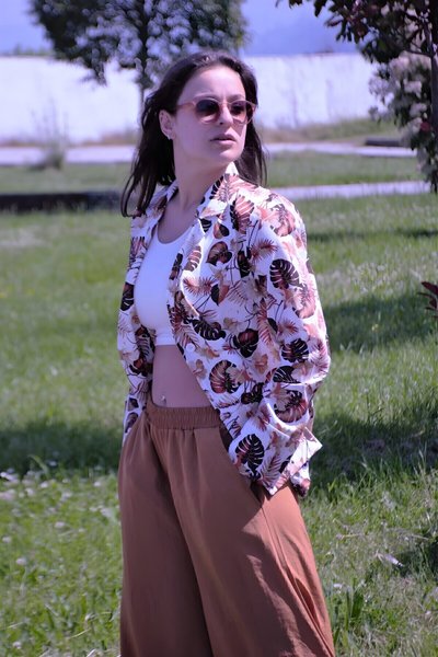 Loose Fit Linen Jacket - Brown