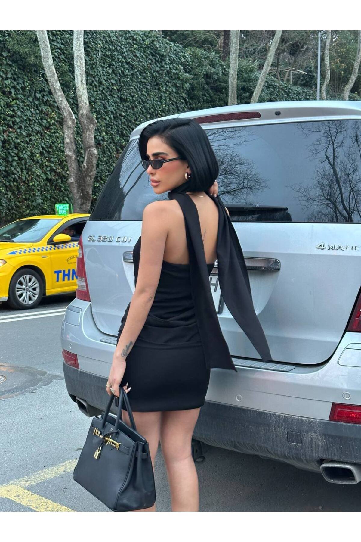 Mini Strapless Dubai Fabric Shawl Evening Dress - Black - VİSKALİ