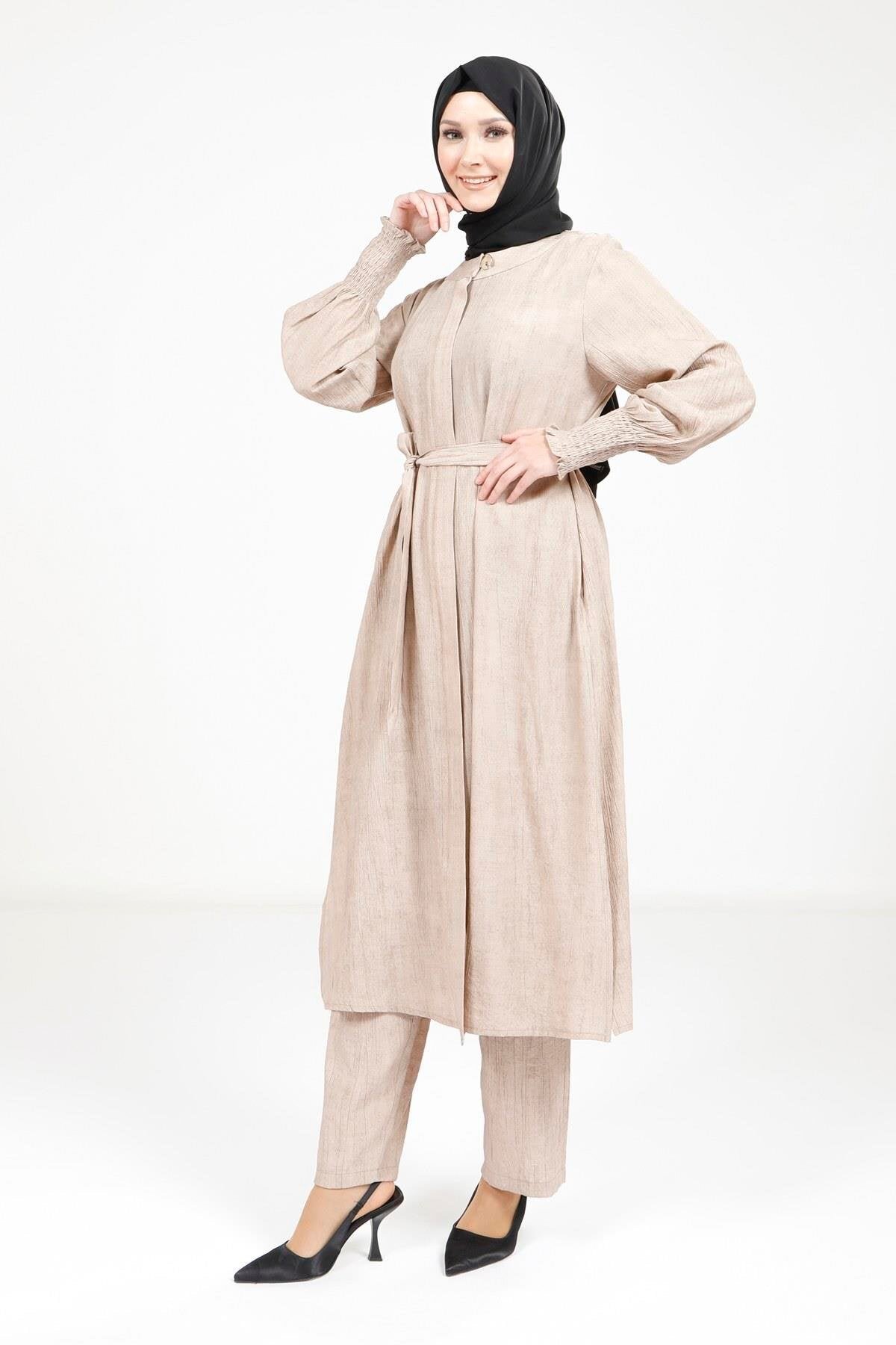 Belted Modest Set - Beige - Beyza