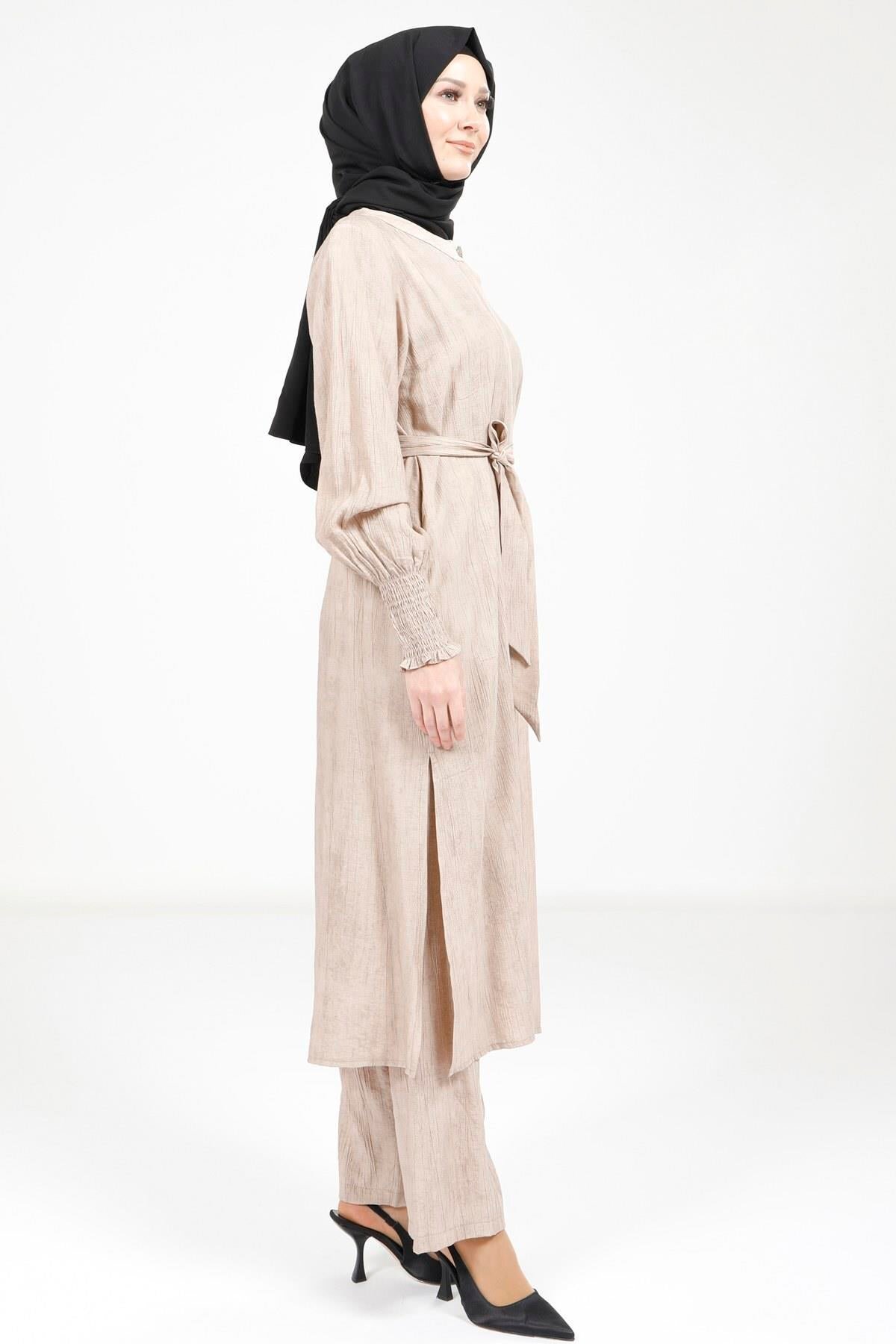 Belted Modest Set - Beige - Beyza