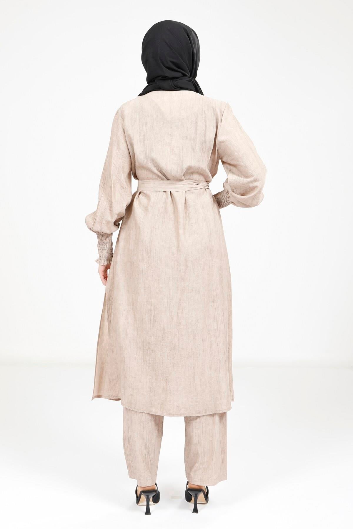 Belted Modest Set - Beige - Beyza