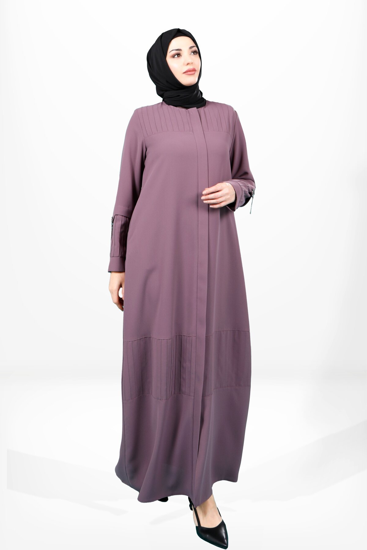 Pintuck Zipped Abaya - Dried Rose - Beyza