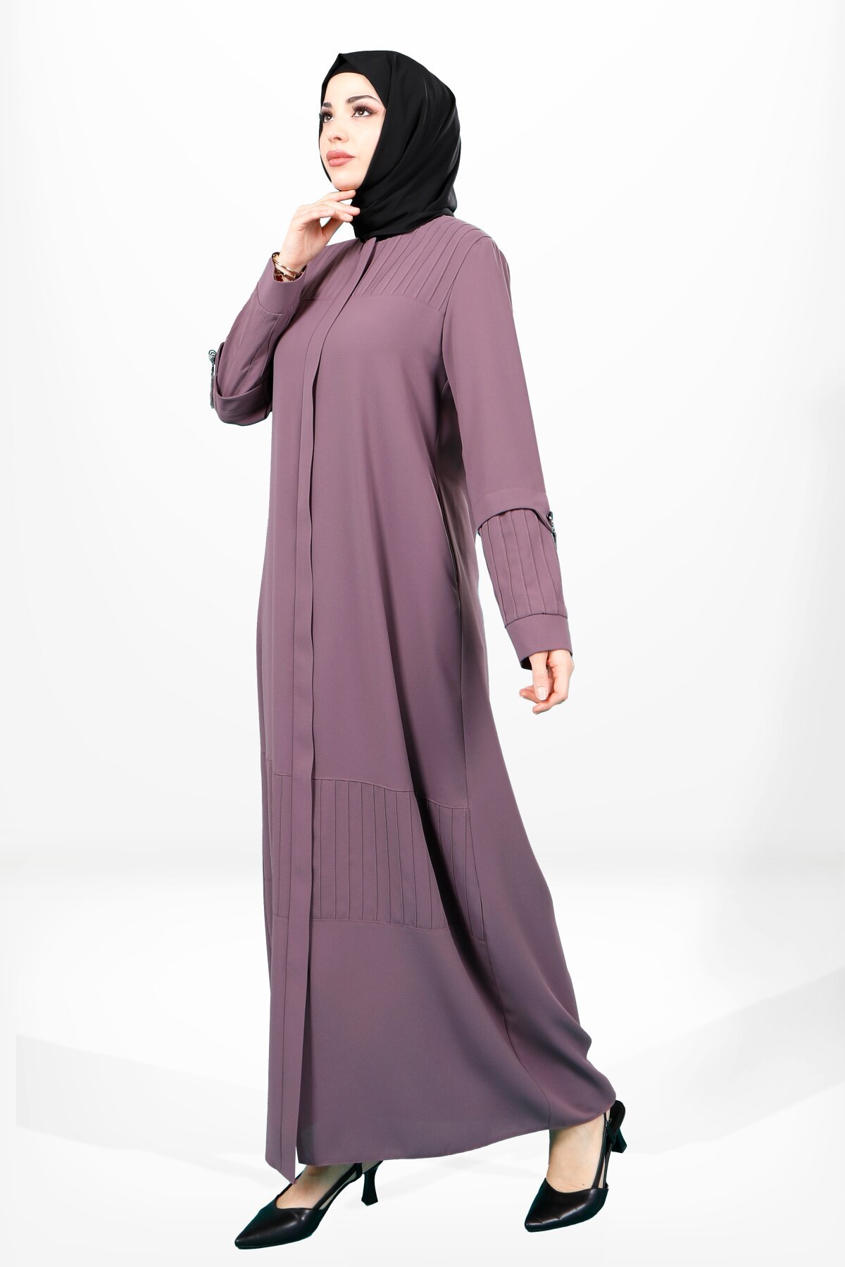 Pintuck Zipped Abaya - Dried Rose - Beyza