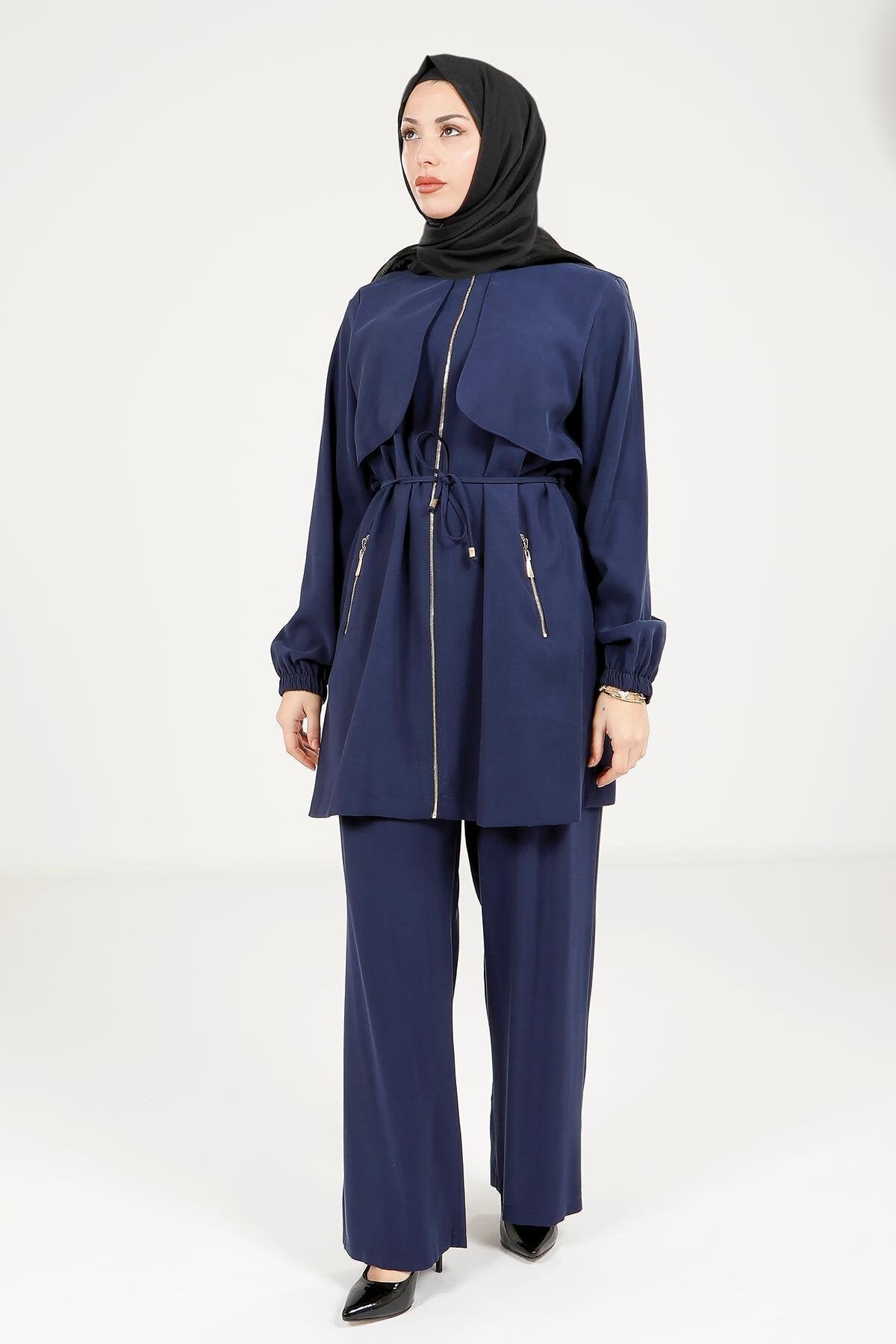 Modest Jacket and Pants Set - Navy Blue - Beyza