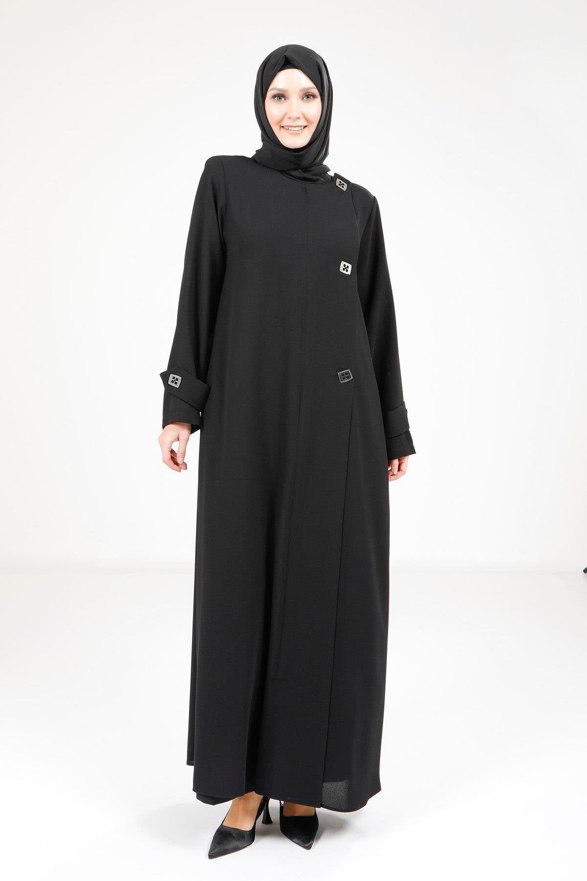 Button-Detail Abaya - Black - Beyza