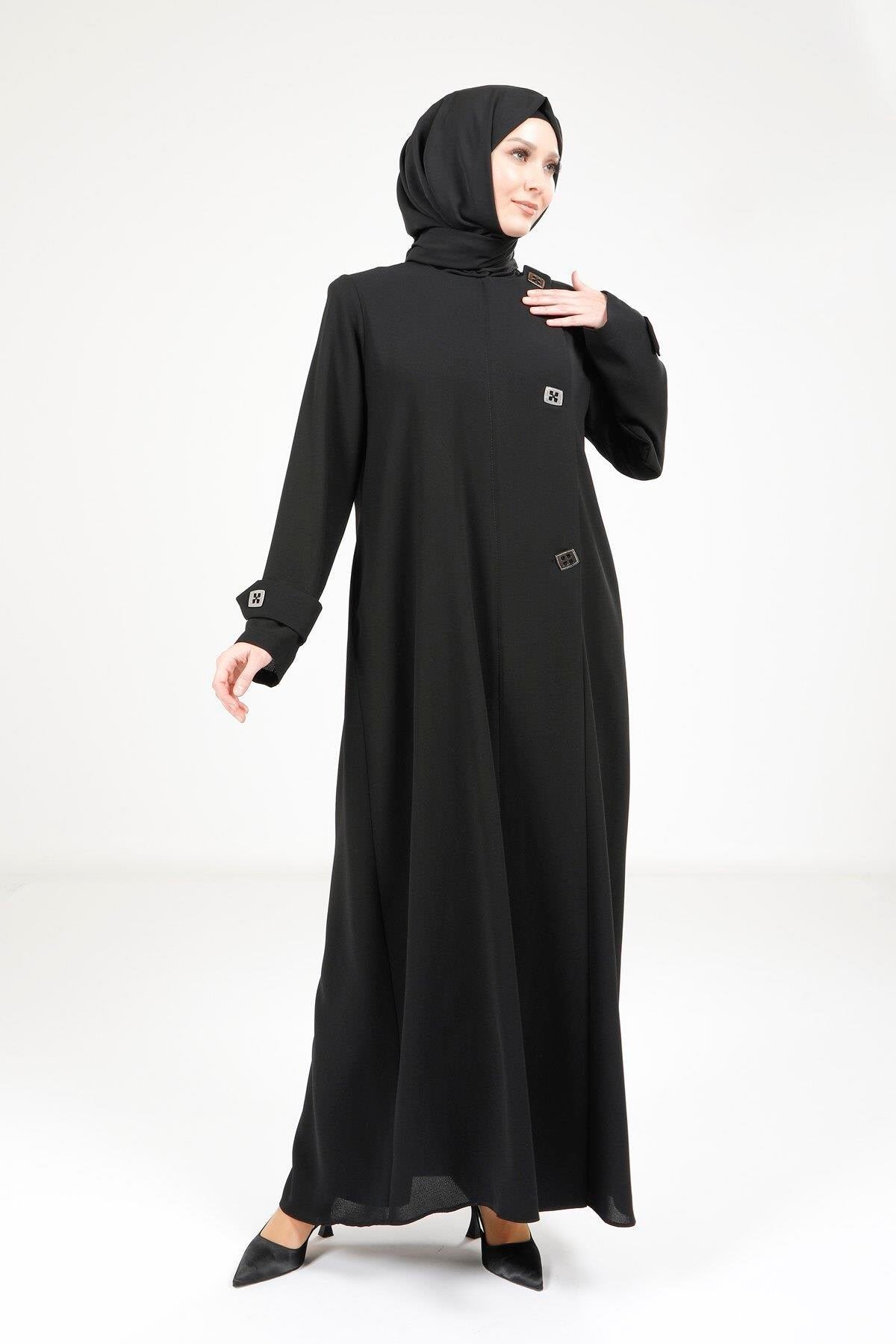 Button-Detail Abaya - Black - Beyza