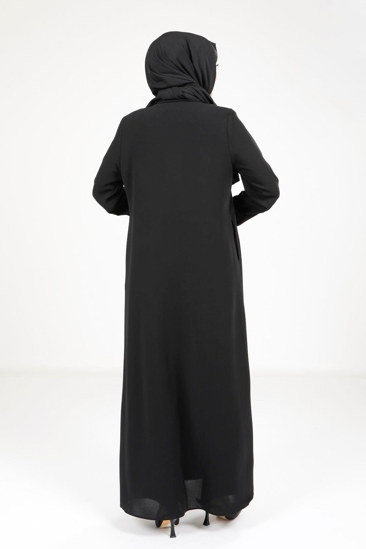 Button-Detail Abaya - Black - Beyza
