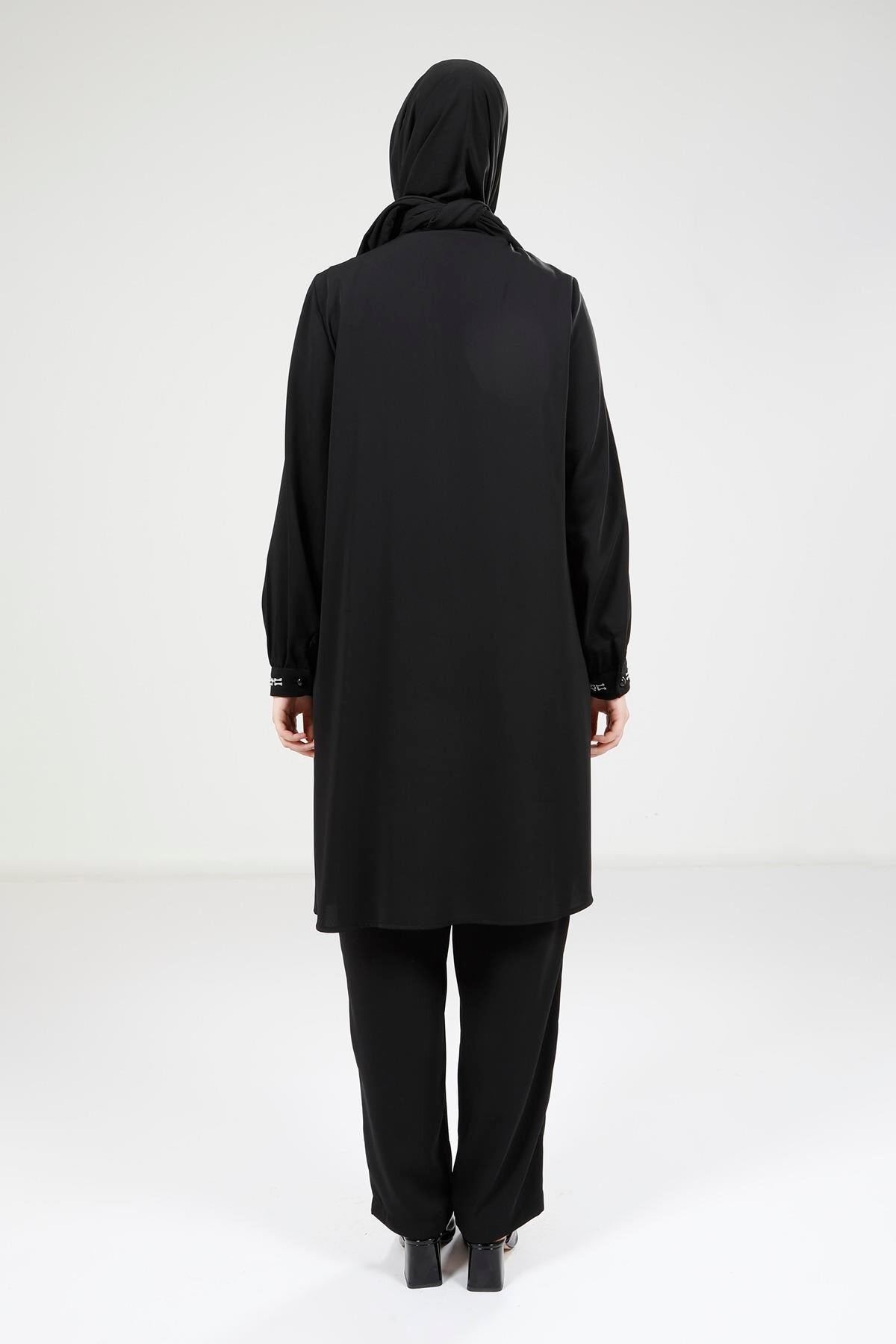 Two-Piece Blouse and Trousers Modest Set - Black - Beyza