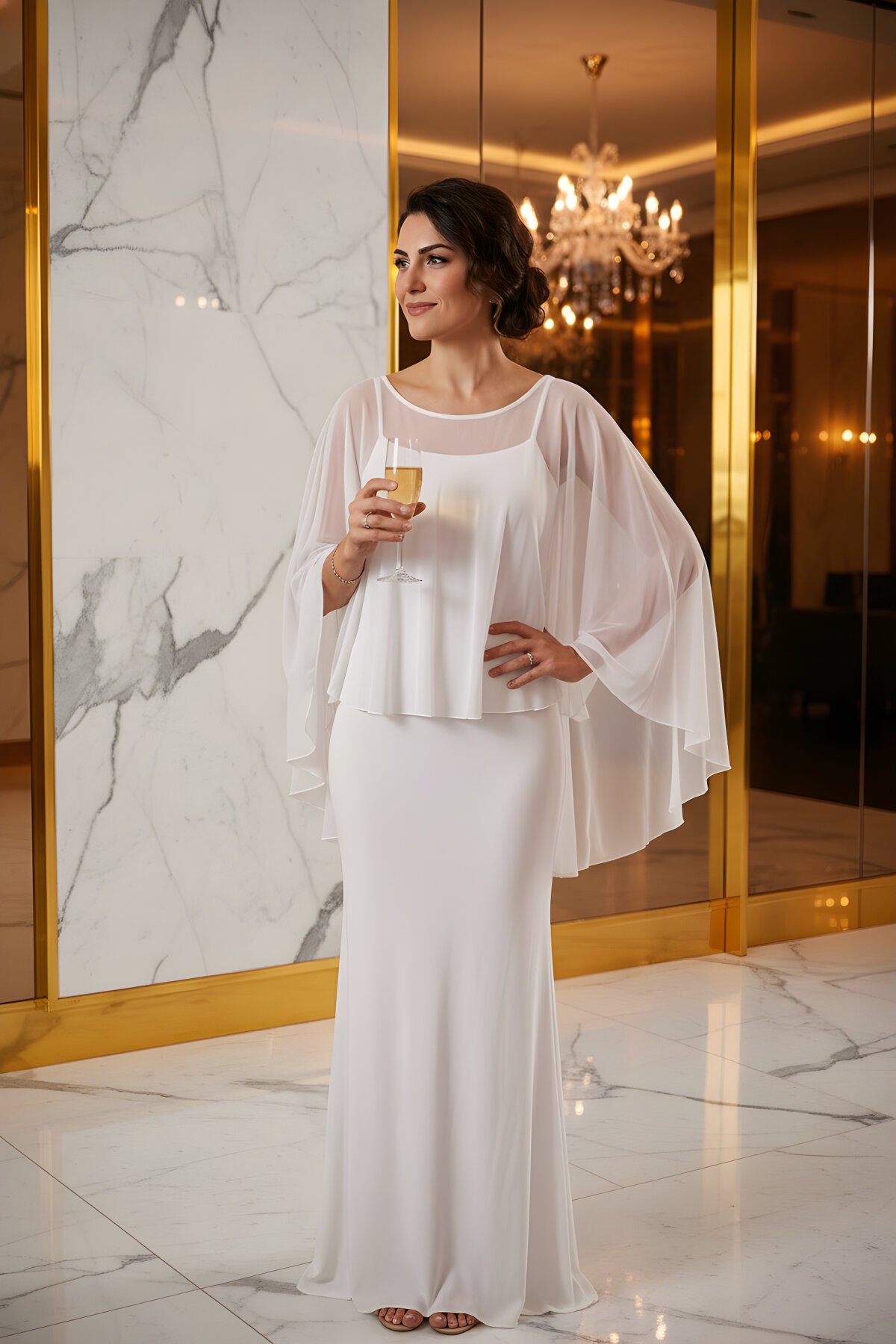 Relaxed Fit Tulle Caped Batwing Sleeve Blouse - White - Charango