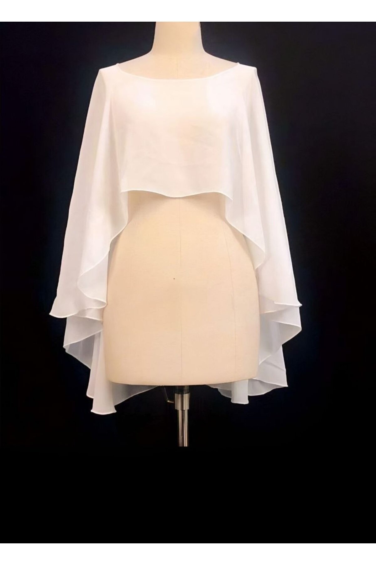 Relaxed Fit Tulle Caped Batwing Sleeve Blouse - White - Charango
