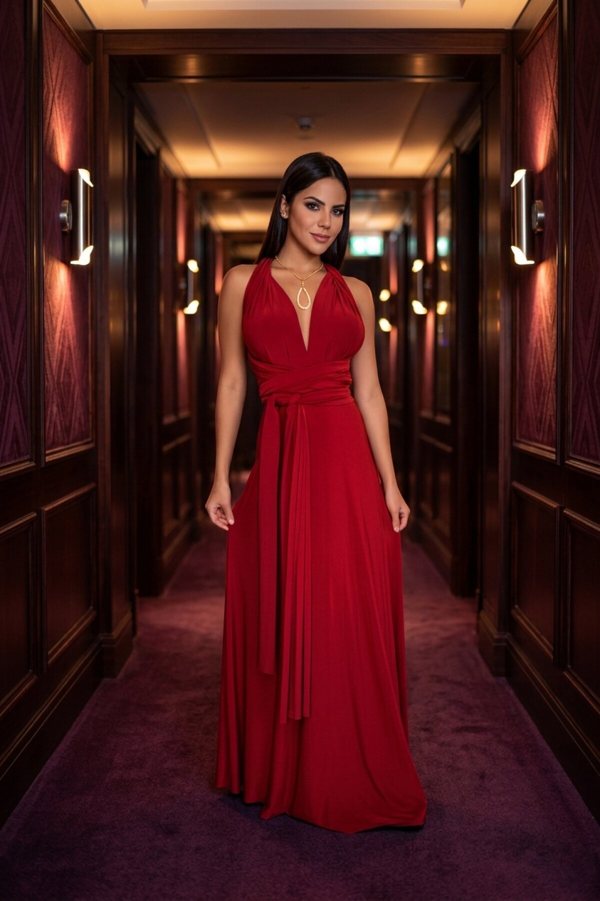 Flare Backless Evening Dress - Red - Charango