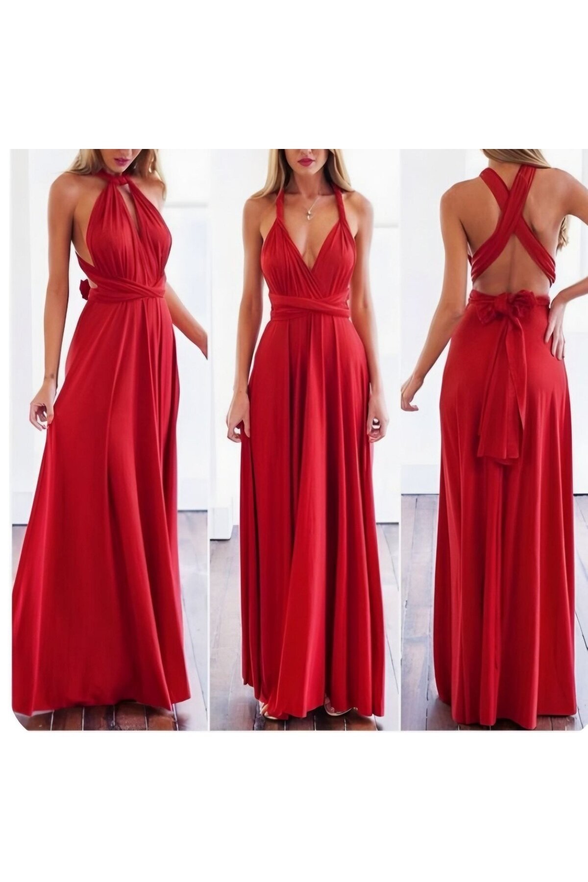 Flare Backless Evening Dress - Red - Charango