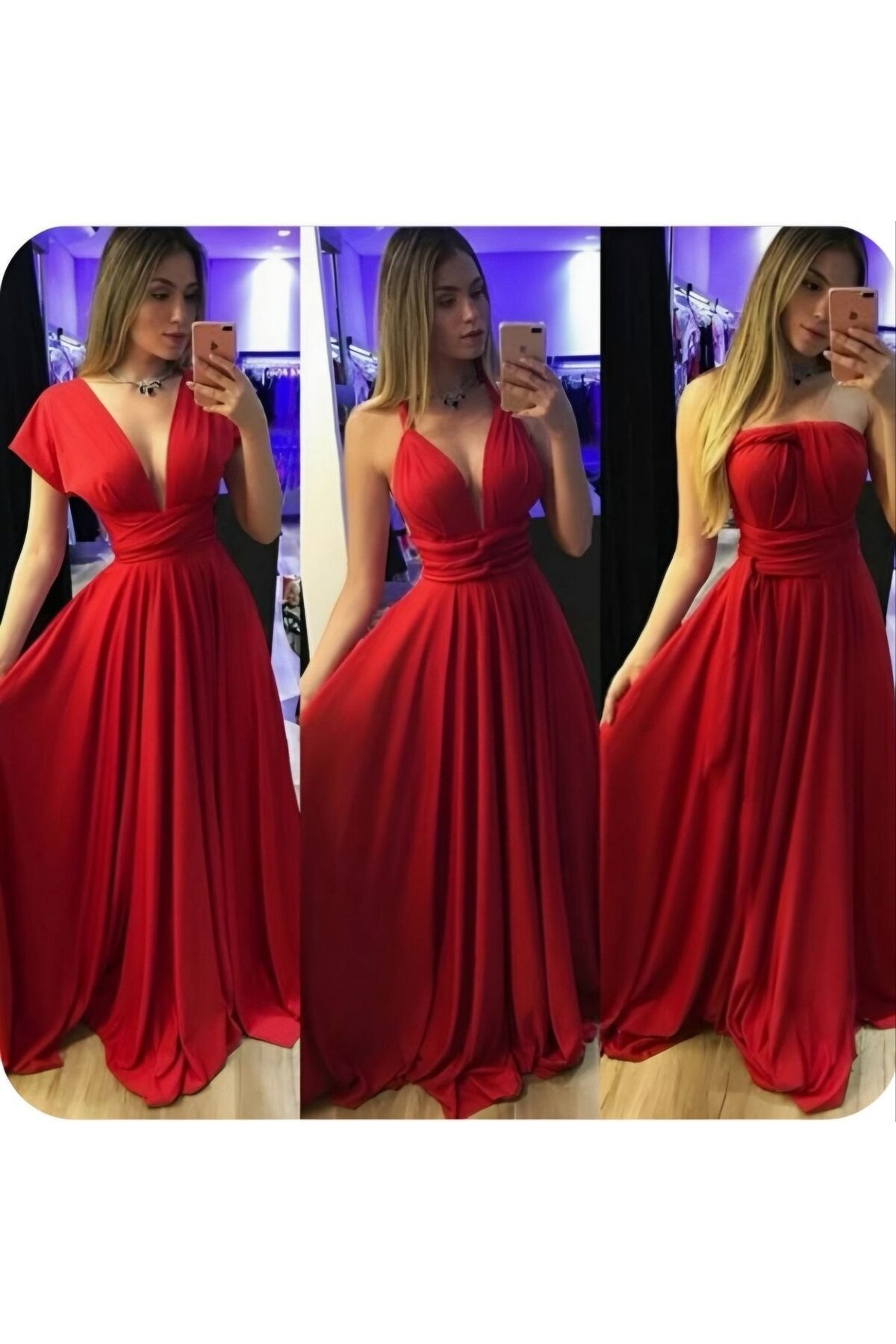 Flare Backless Evening Dress - Red - Charango
