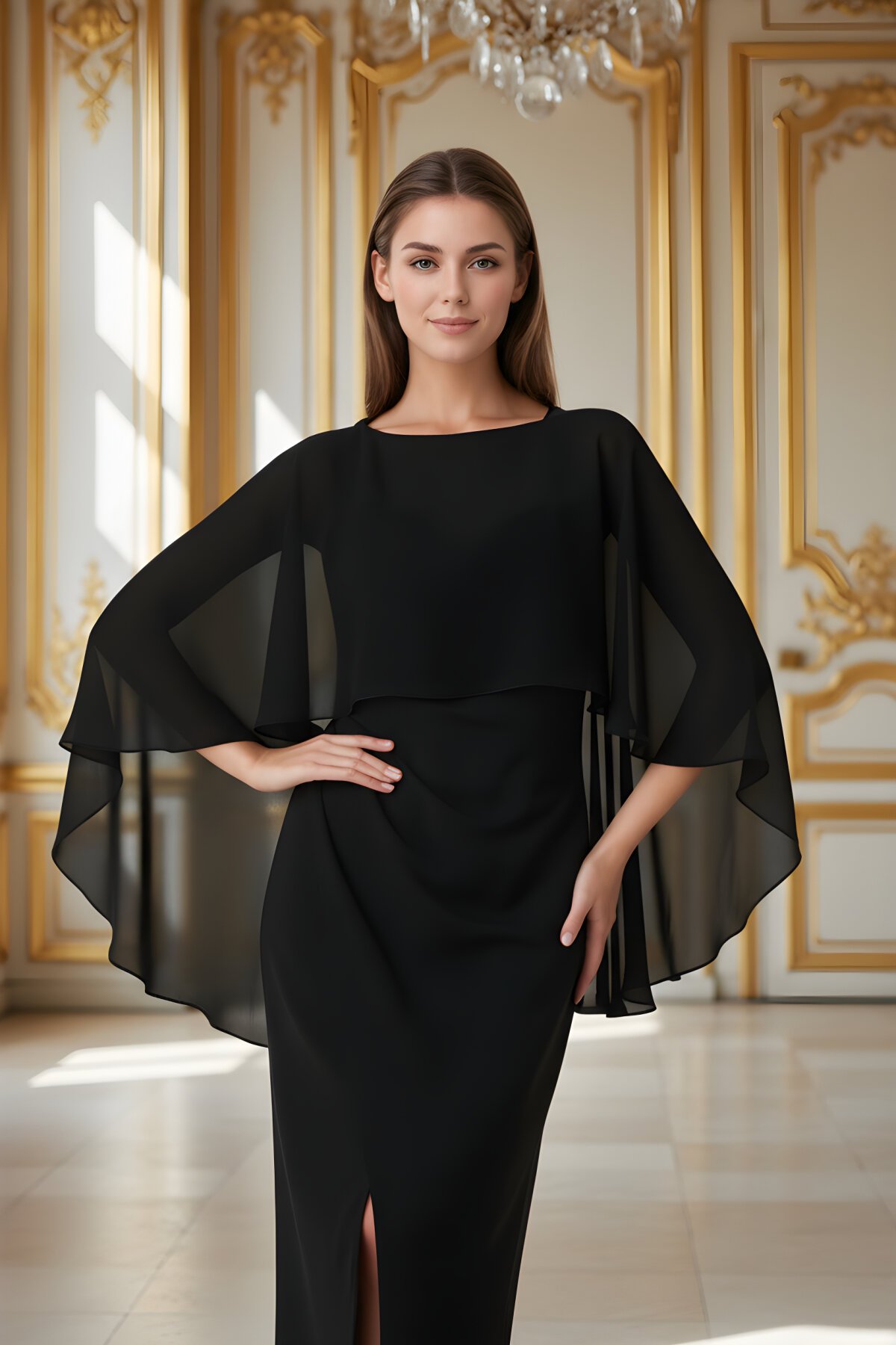 بلوزة سهرة سوداء بكاب تول أكمام خفاش - Charango