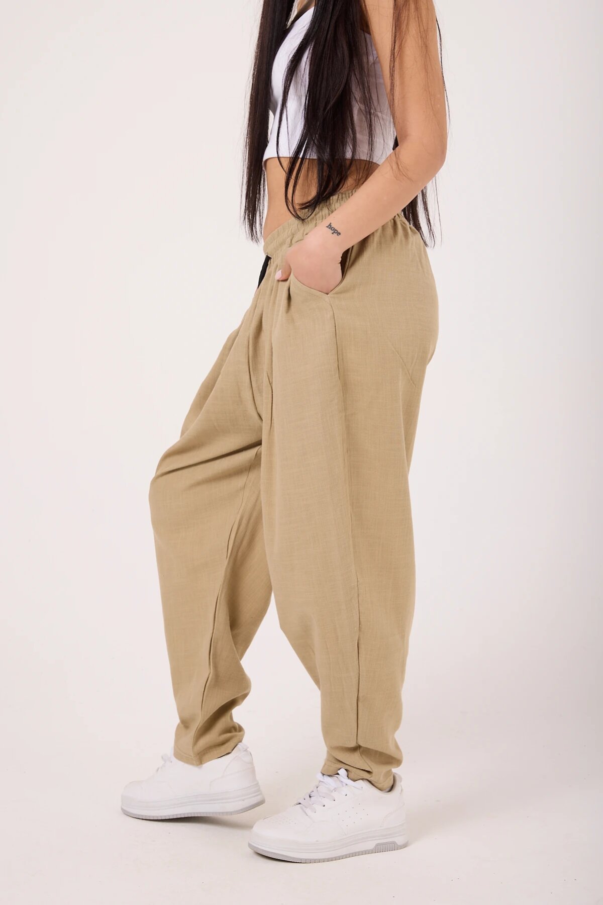 Street Style Sporty Harem Printed Pants - Beige - MEXICO SUPERBLUE