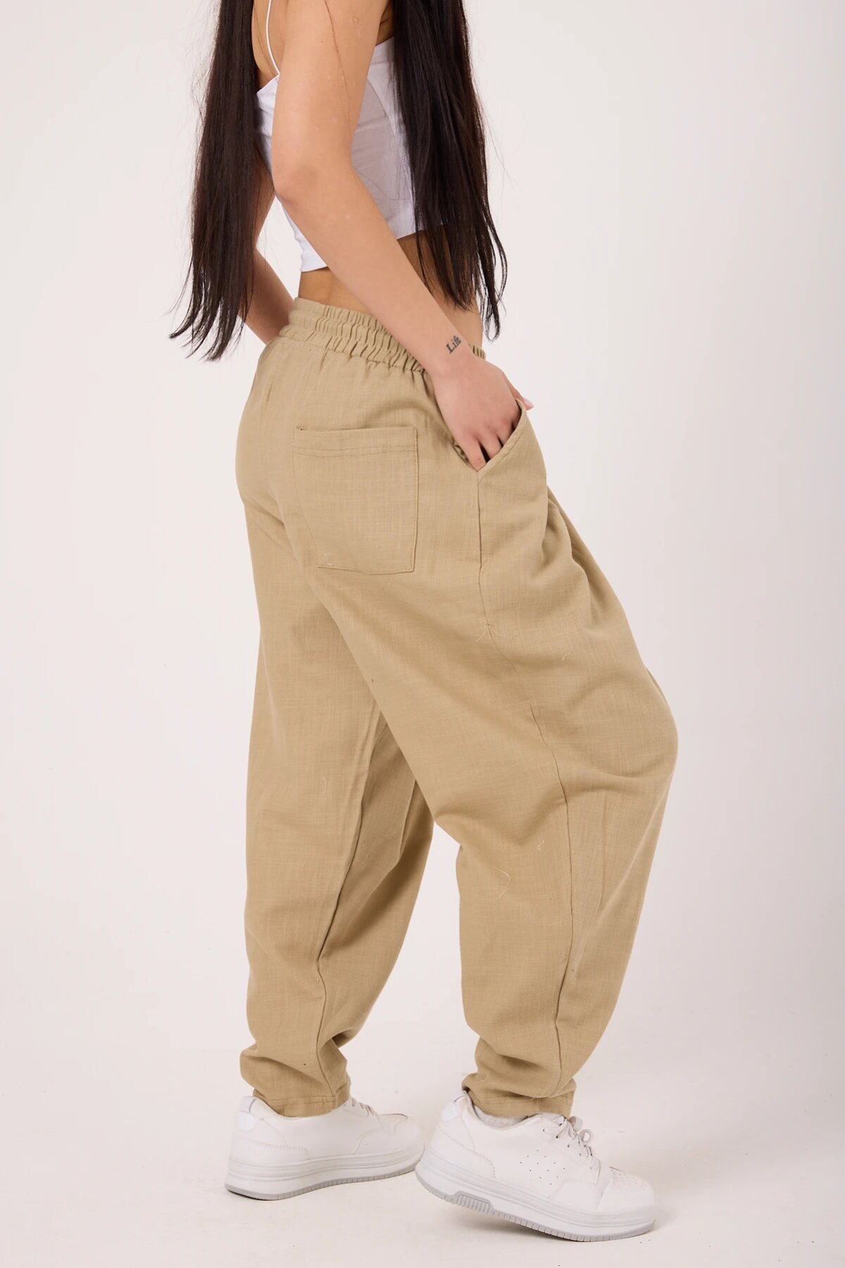 Street Style Sporty Harem Printed Pants - Beige - MEXICO SUPERBLUE