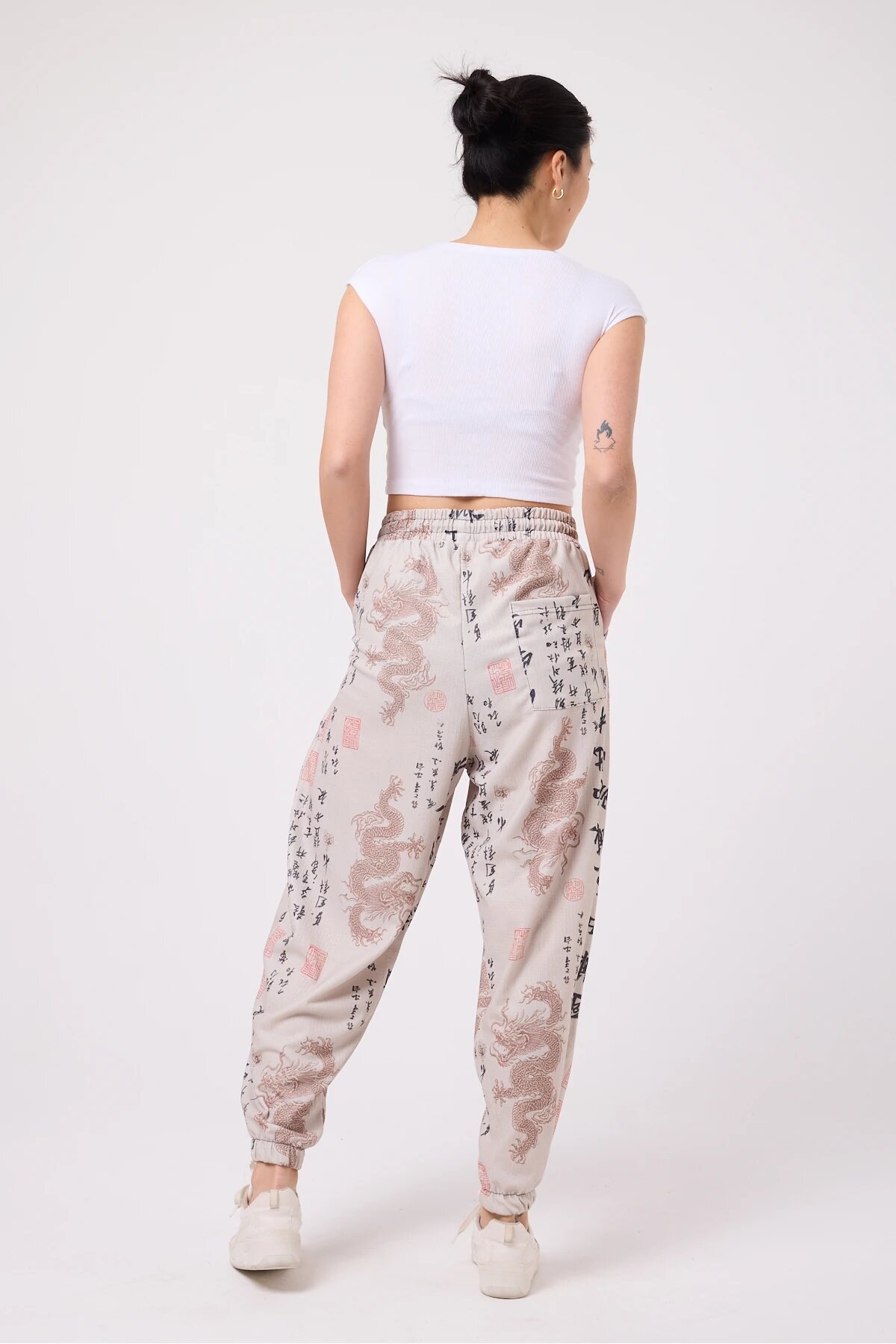 Sporty Harem Printed Seersucker Pants - Beige - MEXICO SUPERBLUE