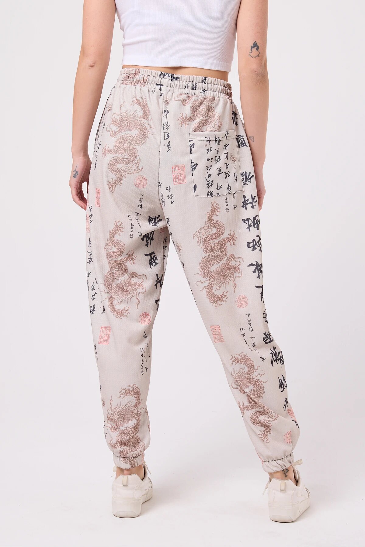 Sporty Harem Printed Seersucker Pants - Beige - MEXICO SUPERBLUE