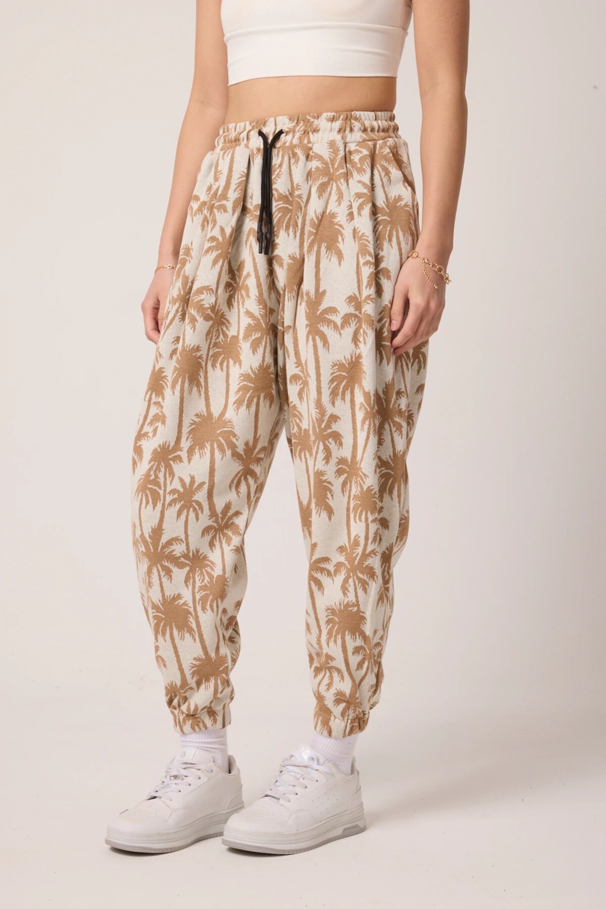 Street Style Sporty Harem Jacquard Pants - Beige - MEXICO SUPERBLUE