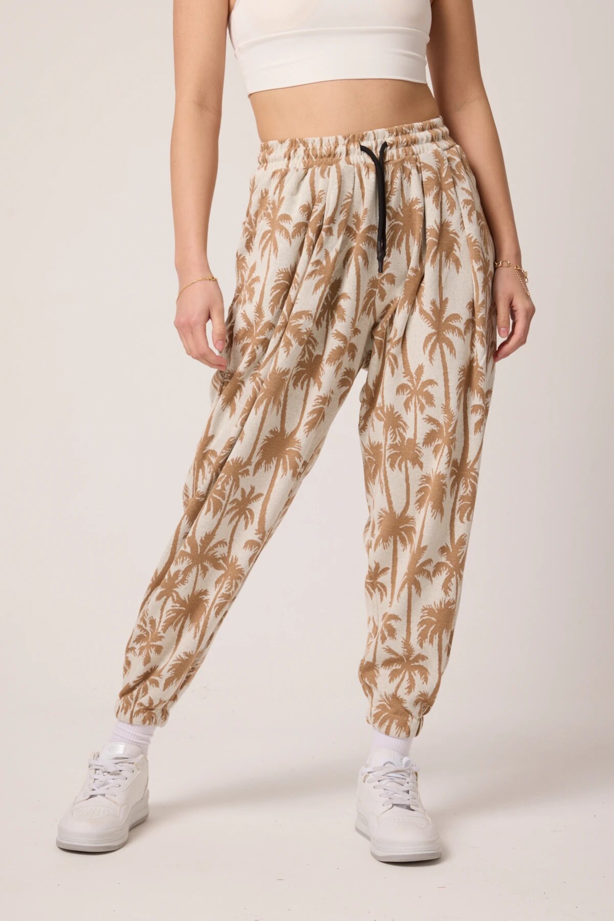 Street Style Sporty Harem Jacquard Pants - Beige - MEXICO SUPERBLUE