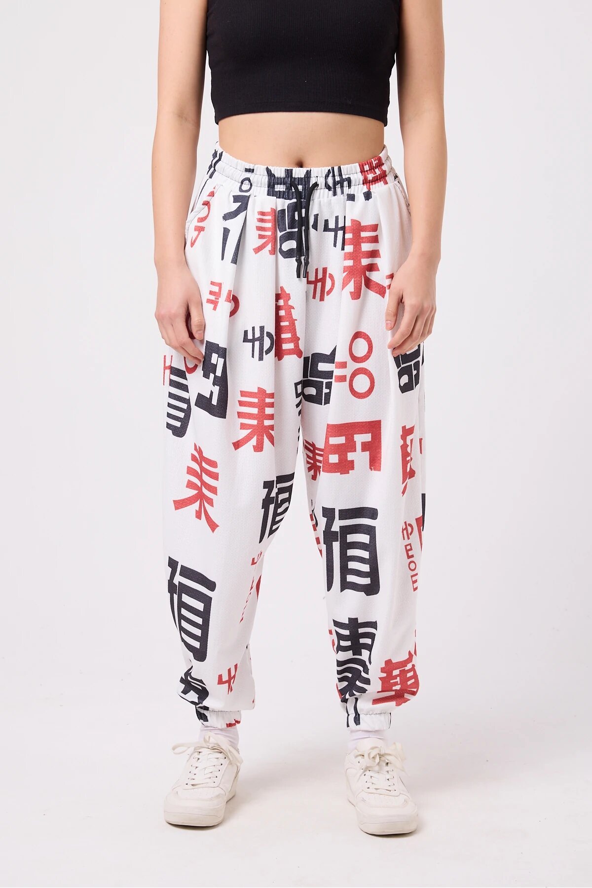 Baggy Sporty Printed Crinkle Pants - White - MEXICO SUPERBLUE