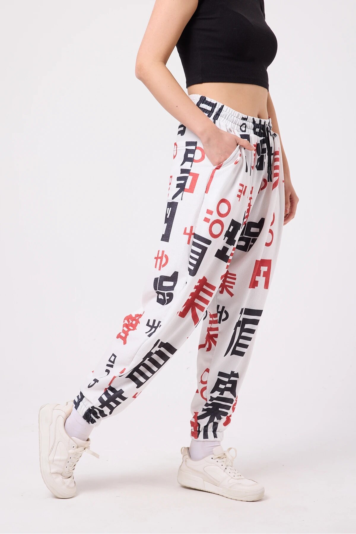 Baggy Sporty Printed Crinkle Pants - White - MEXICO SUPERBLUE