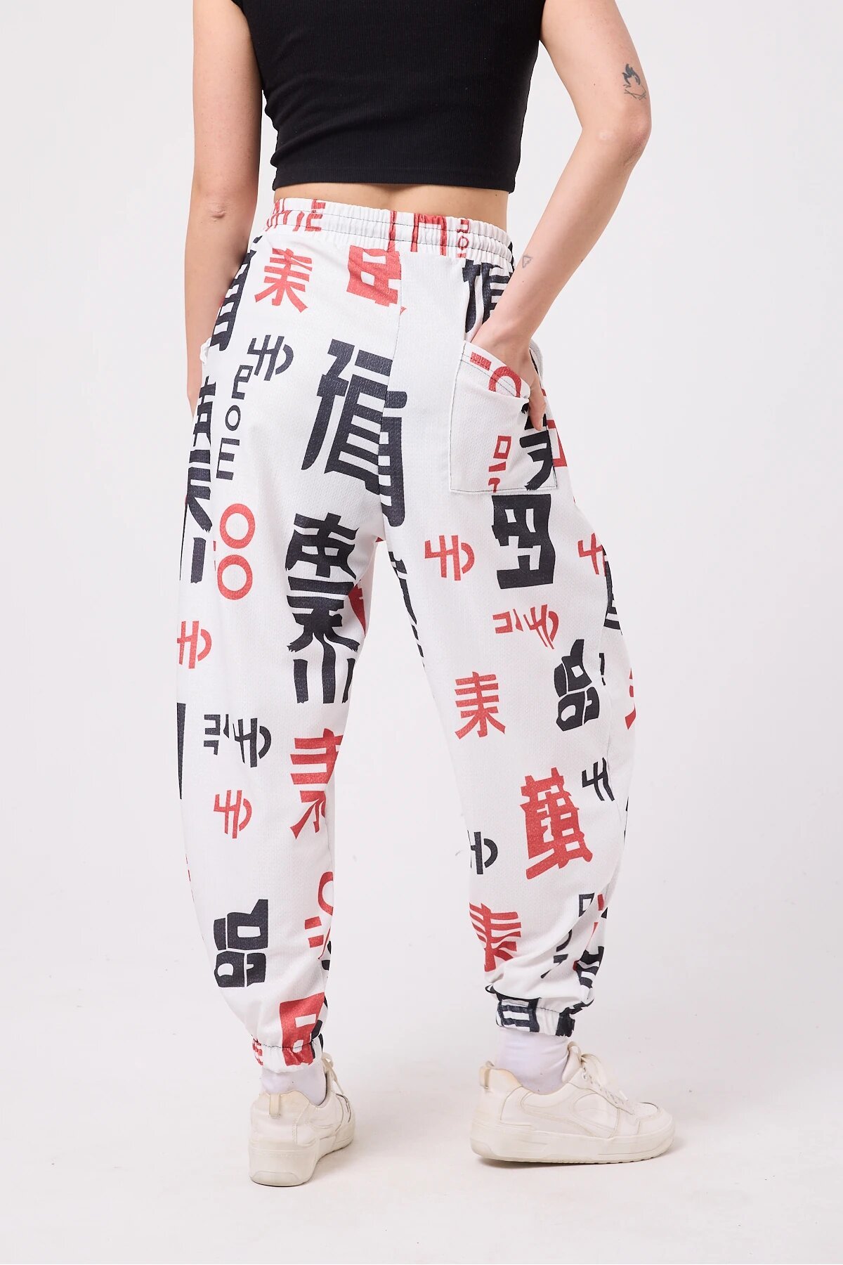 Baggy Sporty Printed Crinkle Pants - White - MEXICO SUPERBLUE