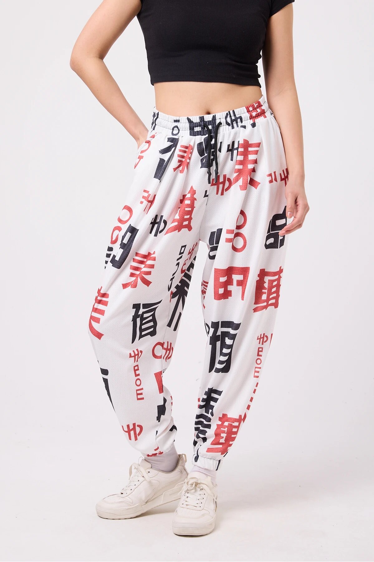 Baggy Sporty Printed Crinkle Pants - White - MEXICO SUPERBLUE