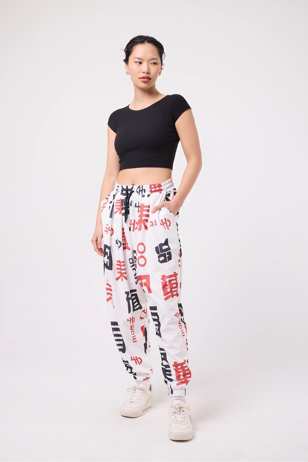 Baggy Sporty Printed Crinkle Pants - White - MEXICO SUPERBLUE