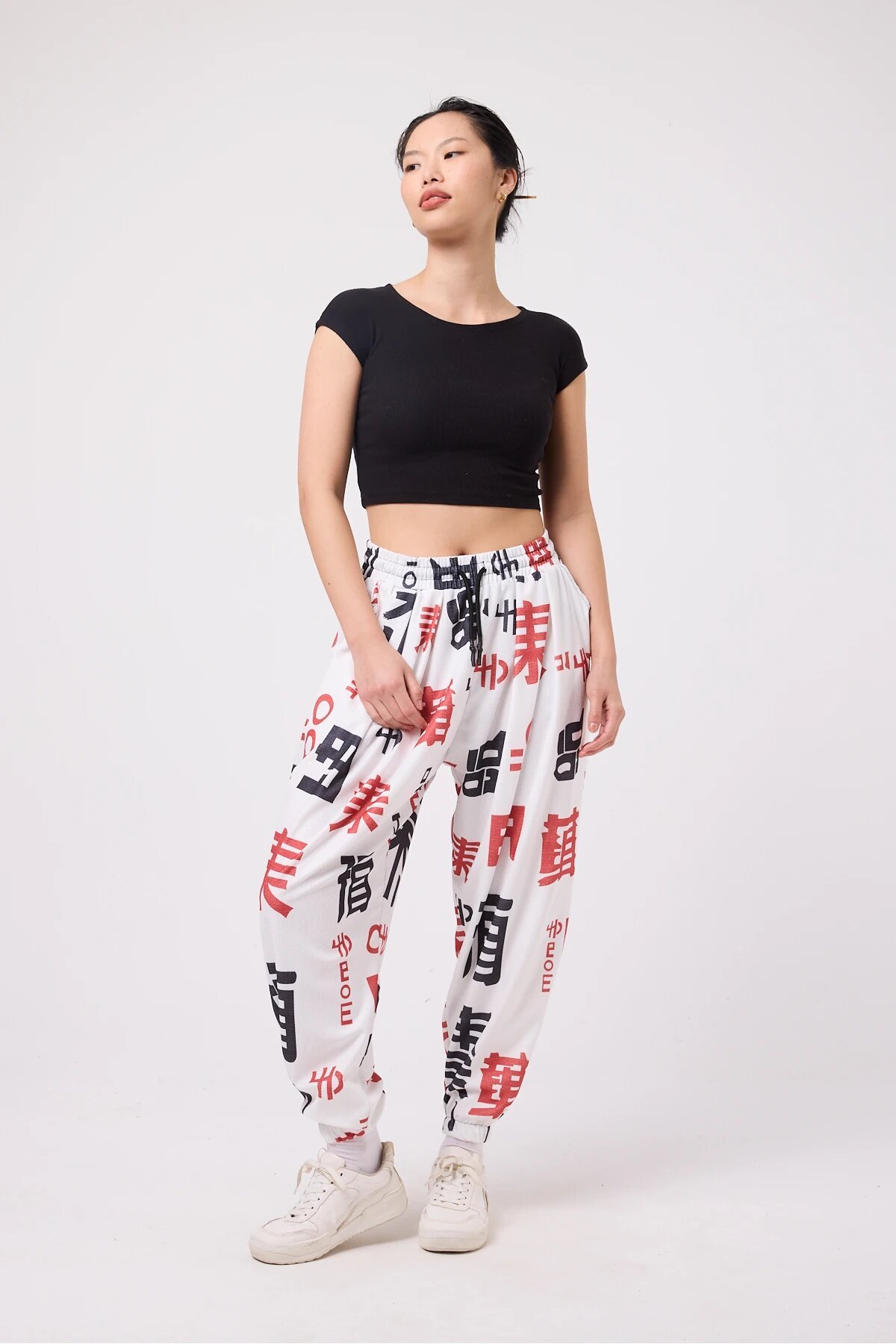 Baggy Sporty Printed Crinkle Pants - White - MEXICO SUPERBLUE