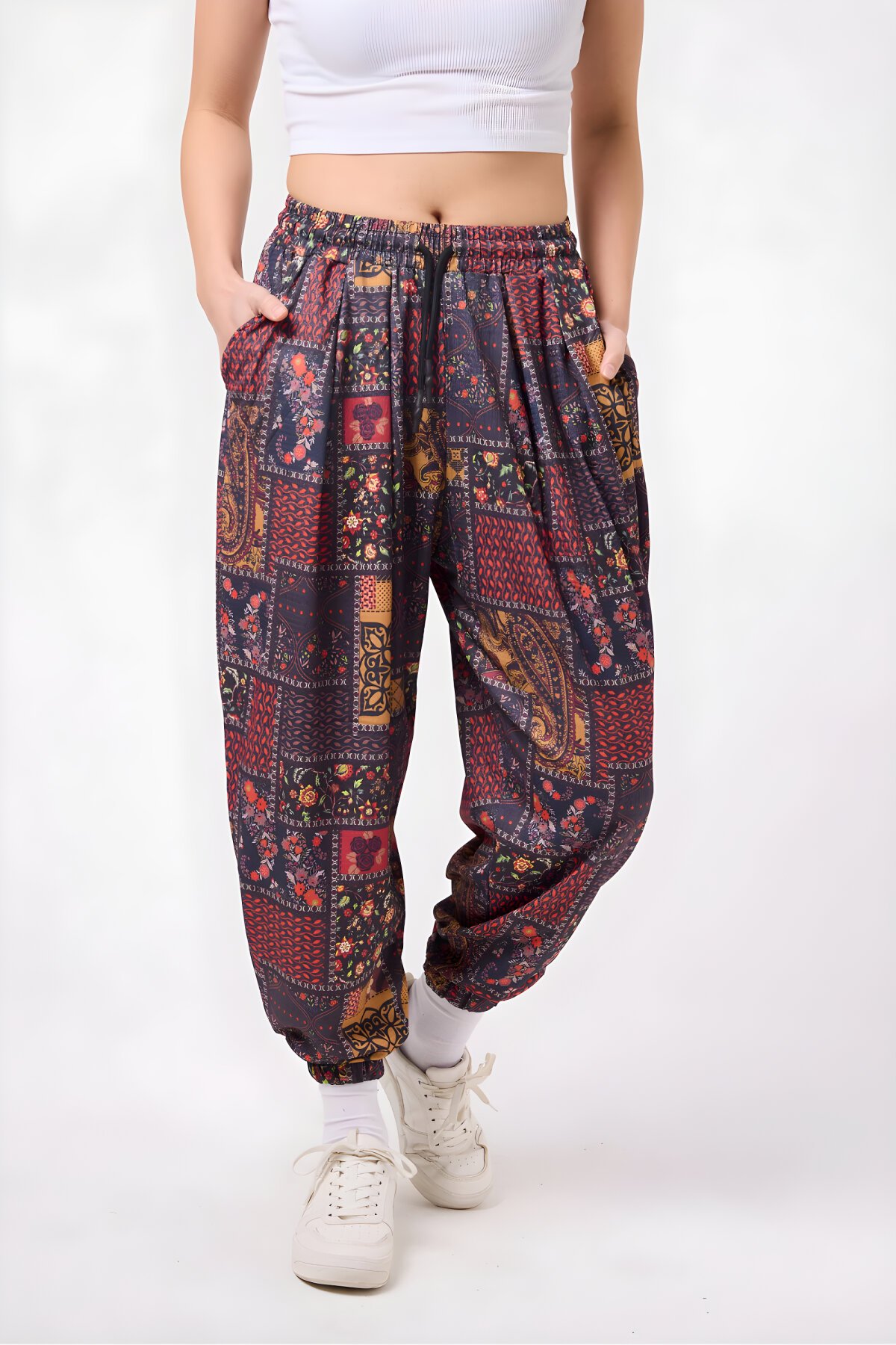 Street Style Harem Printed Crinkle Pants - Burgundy - MEXICO SUPERBLUE