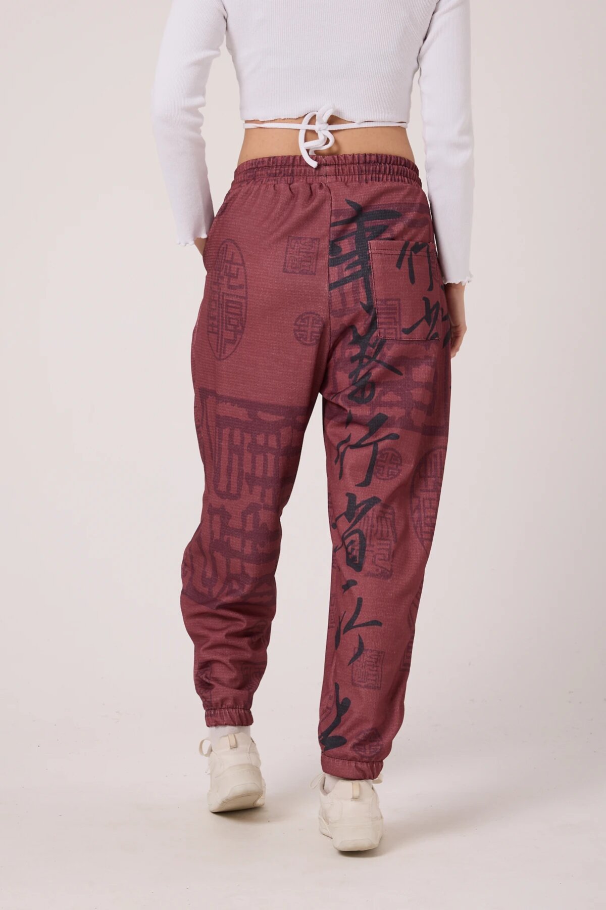 Sporty Harem Printed Crinkle Pants - Burgundy - MEXICO SUPERBLUE