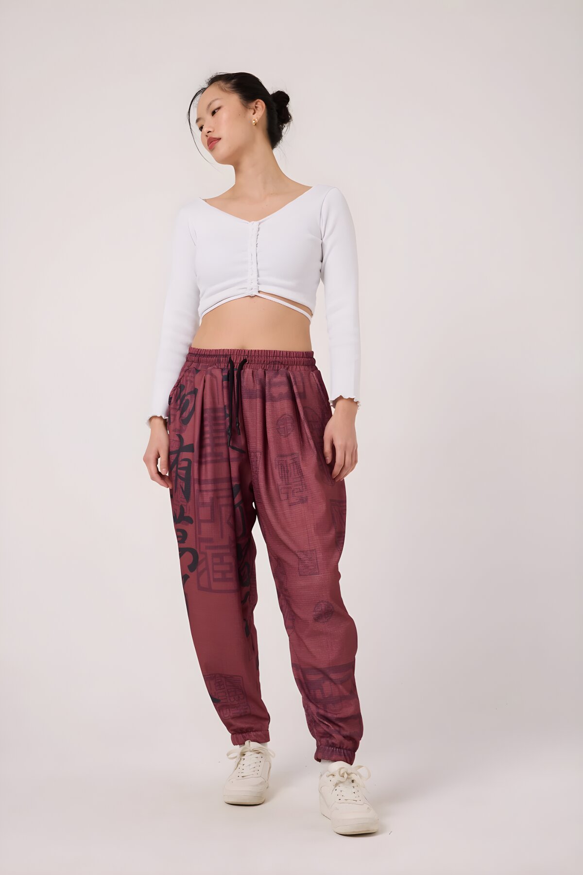 بنطلون شروال رياضي عنابي مطبوع قماش مجعد - MEXICO SUPERBLUE