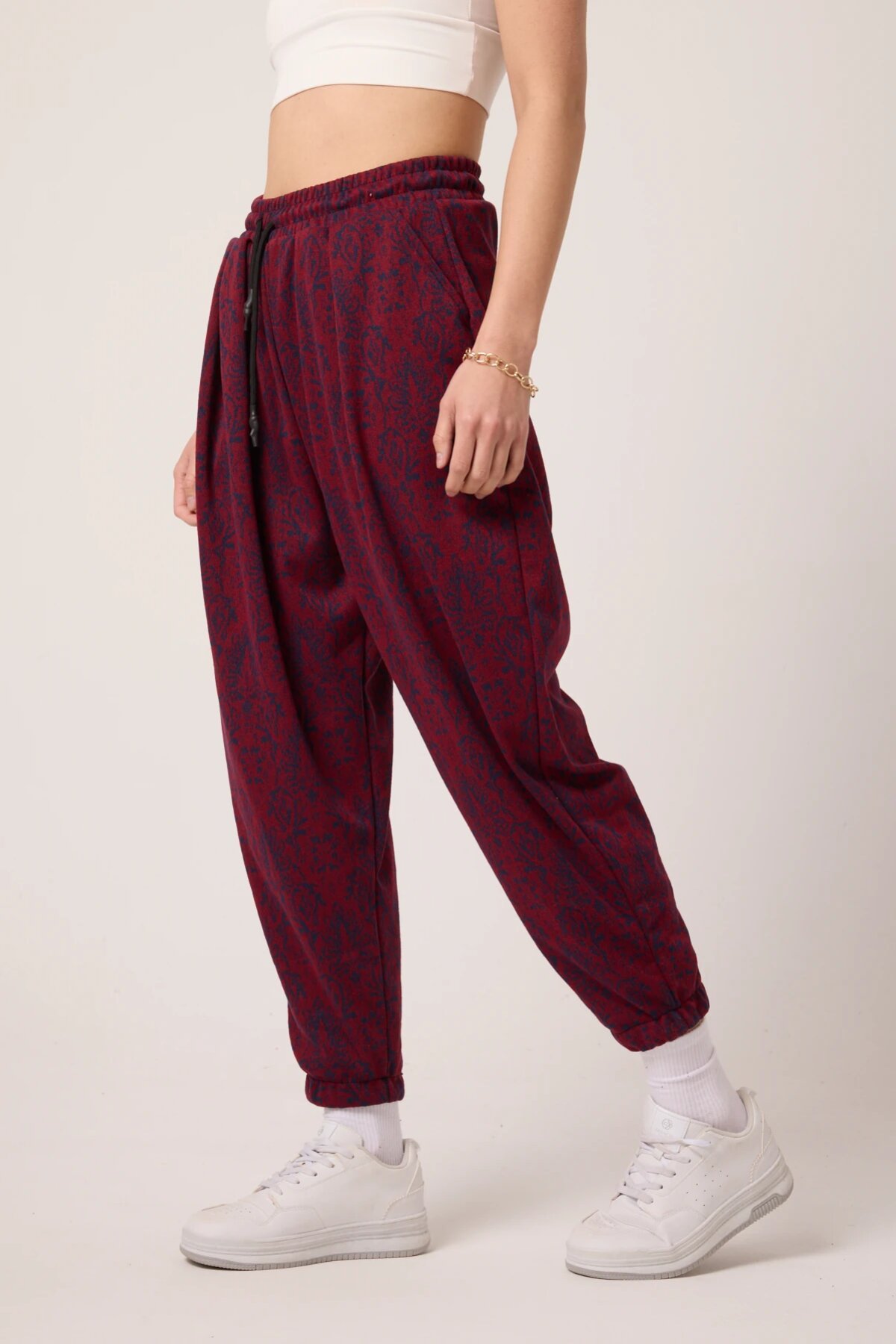Sporty Shalwar Jacquard Pants - Burgundy - MEXICO SUPERBLUE