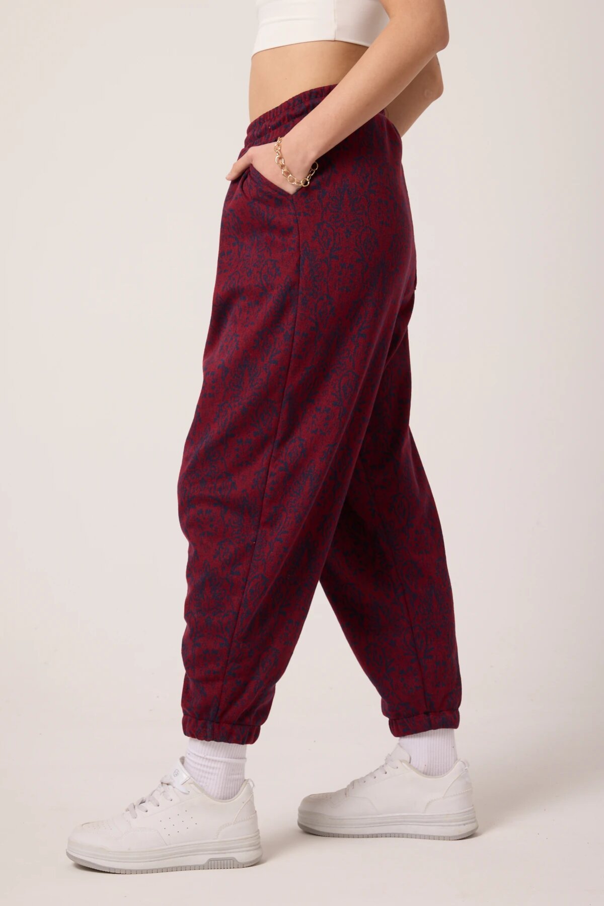 Sporty Shalwar Jacquard Pants - Burgundy - MEXICO SUPERBLUE
