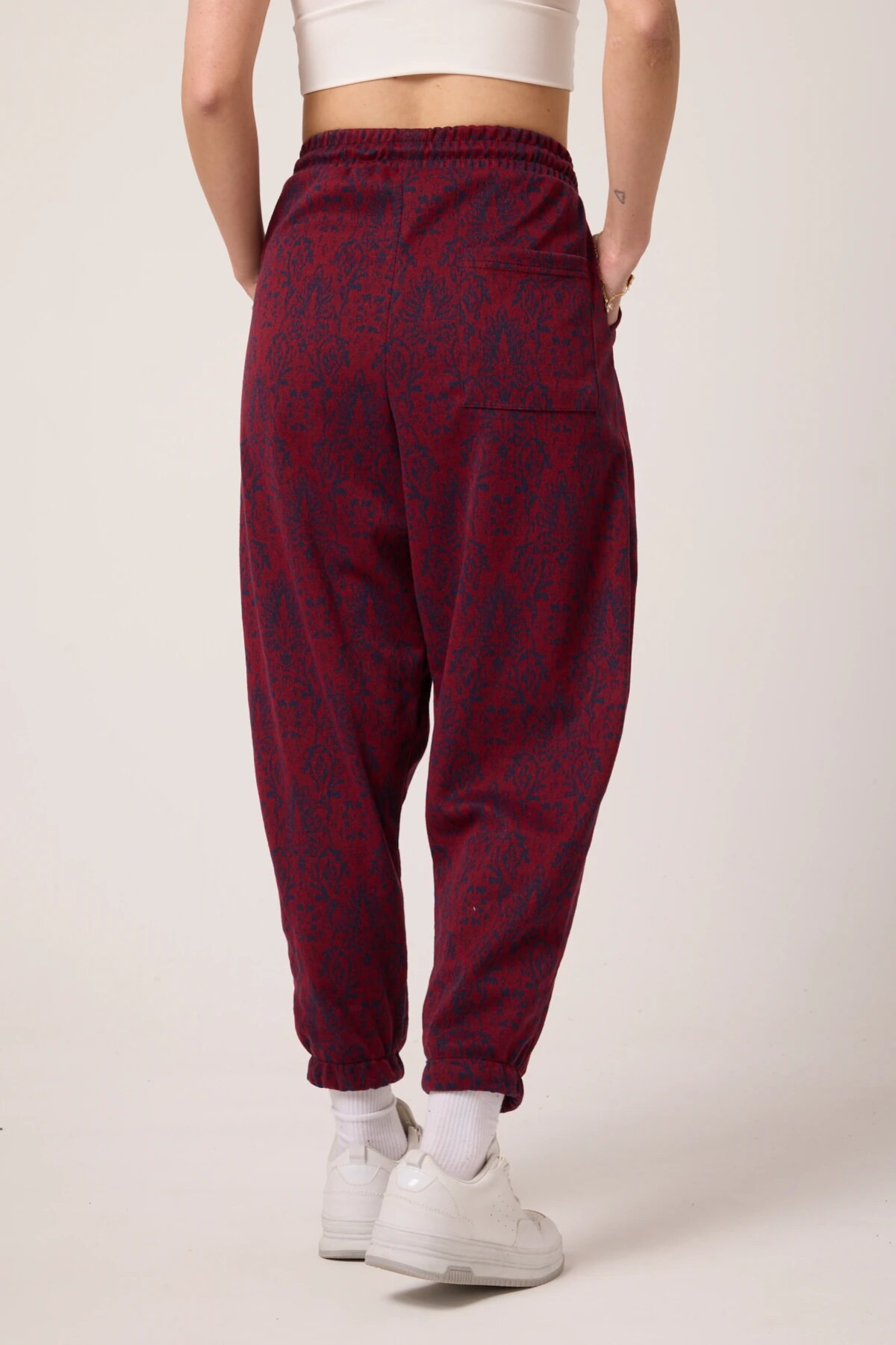 Sporty Shalwar Jacquard Pants - Burgundy - MEXICO SUPERBLUE