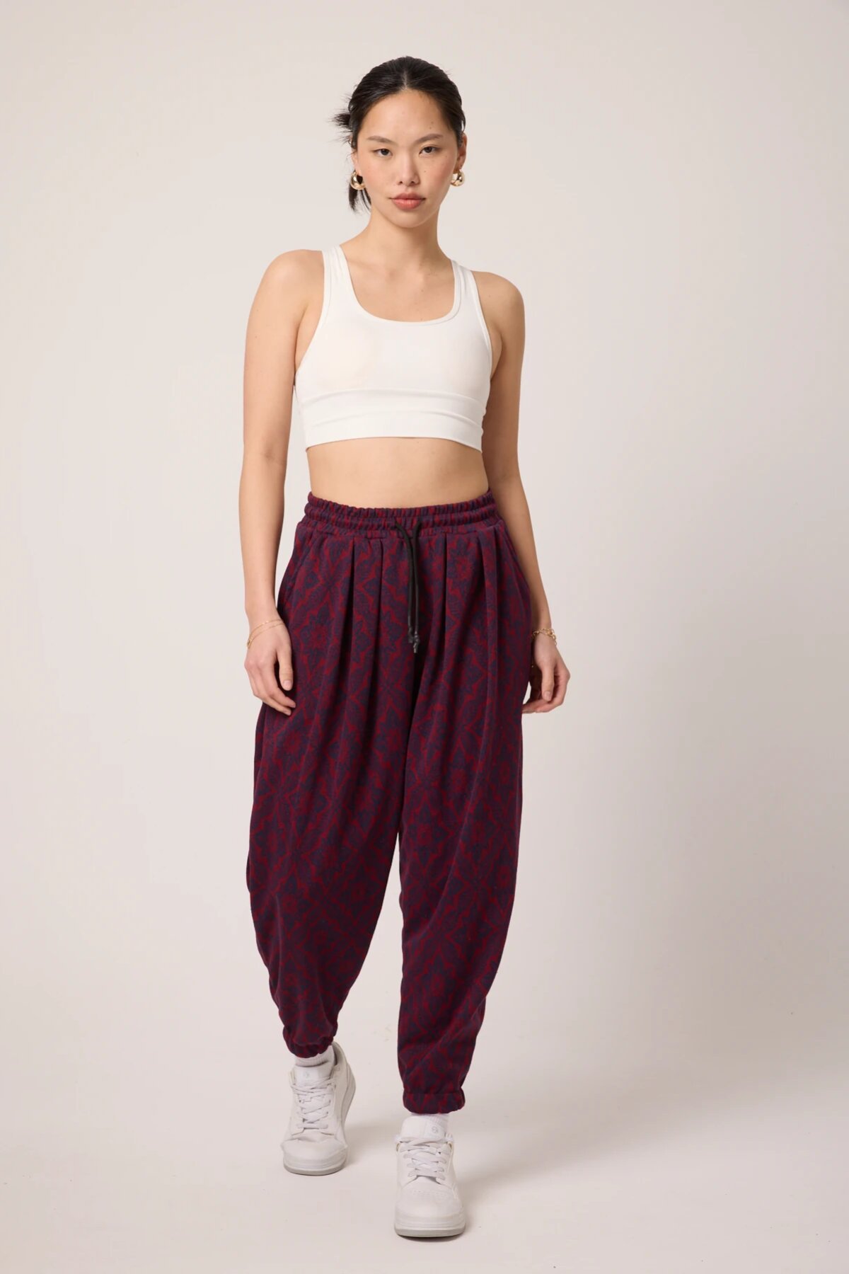 Sporty Shalwar Jacquard Pants - Burgundy - MEXICO SUPERBLUE