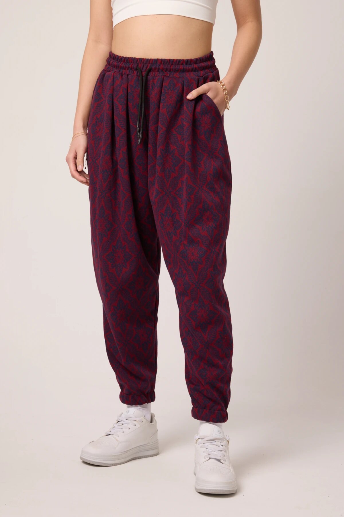 Sporty Shalwar Jacquard Pants - Burgundy - MEXICO SUPERBLUE