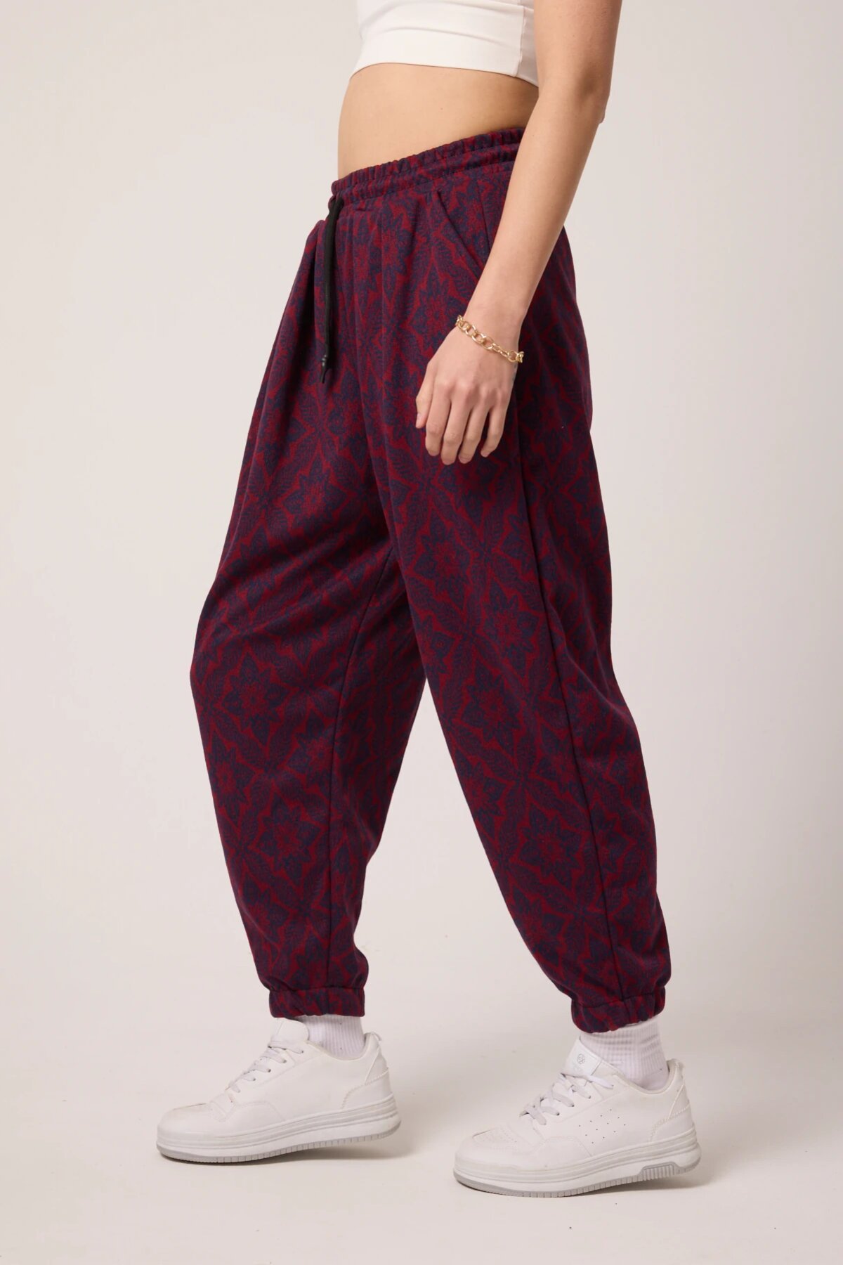 Sporty Shalwar Jacquard Pants - Burgundy - MEXICO SUPERBLUE