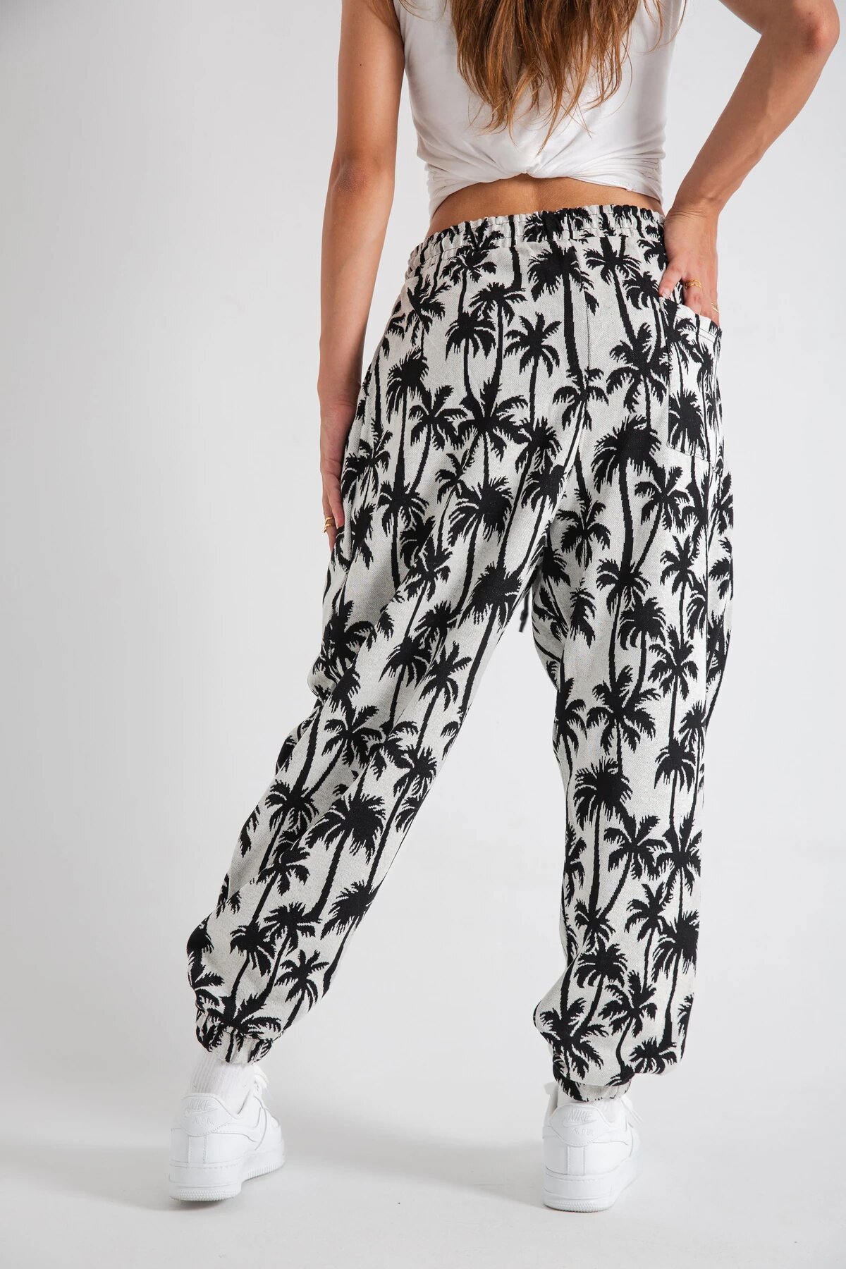 Shalwar Palm Print Pleated Pants - Ecru - MEXICO SUPERBLUE